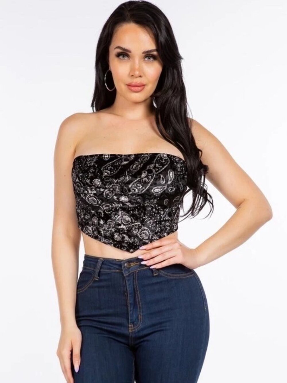 NWOT Black Velvet Paisley Tube Top | Medium